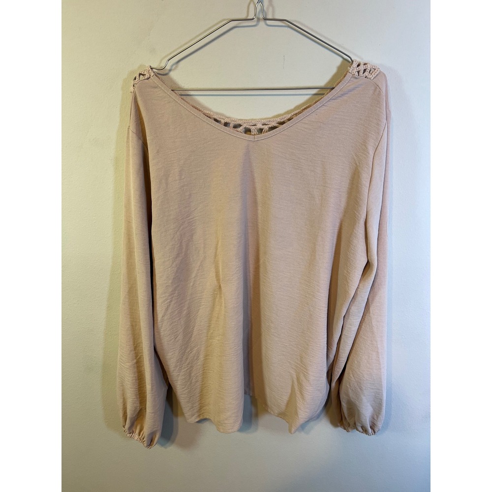 Unbranded Womens Long Sleeve Blouse Crochet Medallion Back Peach XL